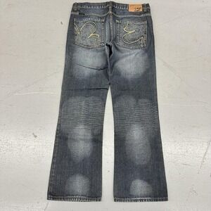Marc Ecko Jeans Mens 34x32 Blue Boot Cut Embroidered Pockets Medium Wash